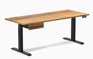 Desky Dual Hardwood Standing Desk With Drawer - Teak / 72 x 30 in / Matte Black