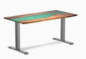 Desky Resin Hardwood Office Desk - Walnut Emerald River / 60 x 30 in / Space Gray