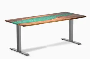 Desky Resin Hardwood Office Desk - Walnut Emerald River / 72 x 30 in / Space Gray
