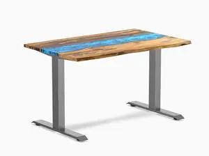 Desky Resin Hardwood Office Desk - Teak Blue River / 48 x 30 in / Space Gray