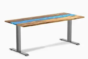 Desky Resin Hardwood Office Desk - Teak Blue River / 72 x 30 in / Space Gray