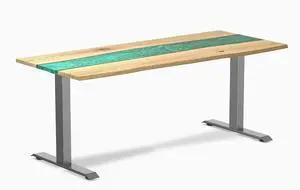 Desky Resin Hardwood Office Desk - White Ash Emerald River / 72 x 30 in / Space Gray