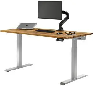 Desky Dual Hardwood Sit Stand Desk - Teak / 60 x 30 inches / Gray Desky Dual Hardwood Sit Stand Desk - Teak / 60 x 30 inches / Gray