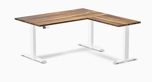 Desky Hardwood L-Shape Sit Stand Desk - Pheasantwood / 60 x 30 x 62 x 20 in / White Desky Hardwood L-Shape Sit Stand Desk - Pheasantwood / 60 x 30 x 62 x 20 in / White