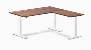 Desky Hardwood L-Shape Sit Stand Desk - Walnut / 60 x 30 x 62 x 20 in / White Desky Hardwood L-Shape Sit Stand Desk - Walnut / 60 x 30 x 62 x 20 in / White
