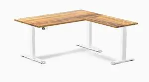 Desky Hardwood L-Shape Sit Stand Desk - Teak / 60 x 30 x 62 x 20 in / White Desky Hardwood L-Shape Sit Stand Desk - Teak / 60 x 30 x 62 x 20 in / White