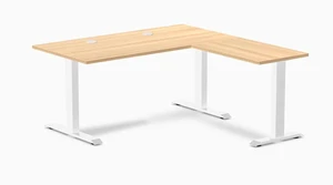 Desky Zero Laminate L-Shape Office Desk - Sublime Teak / 59 x 29.5 x 61 x 19.7 in with Grommets / White Desky Zero Laminate L-Shape Office Desk - Sublime Teak / 59 x 29.5 x 61 x 19.7 in with Grommets / White