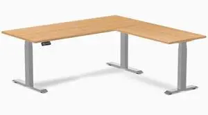 Desky Hardwood L-Shape Sit Stand Desk - Maple / 72 x 30 x 70 x 24 in / Gray Desky Hardwood L-Shape Sit Stand Desk - Maple / 72 x 30 x 70 x 24 in / Gray