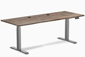 Desky Dual Laminate Sit Stand Desk - Natural Walnut / 78.7 x 29.5 in with Grommets / Space Gray Desky Dual Laminate Sit Stand Desk - Natural Walnut / 78.7 x 29.5 in with Grommets / Space Gray