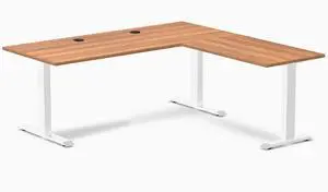 Desky Zero Laminate L-Shape Office Desk - Prime Oak / 70.9 x 29.5 x 68.9 x 23.6 in with Grommets / White Desky Zero Laminate L-Shape Office Desk - Prime Oak / 70.9 x 29.5 x 68.9 x 23.6 in with Grommets / White
