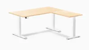 Desky Hardwood L-Shape Sit Stand Desk - Maple / 60 x 30 x 62 x 20 in / White Desky Hardwood L-Shape Sit Stand Desk - Maple / 60 x 30 x 62 x 20 in / White