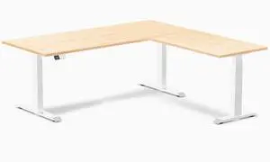 Desky Hardwood L-Shape Sit Stand Desk - Maple / 72 x 30 x 70 x 24 in / White Desky Hardwood L-Shape Sit Stand Desk - Maple / 72 x 30 x 70 x 24 in / White