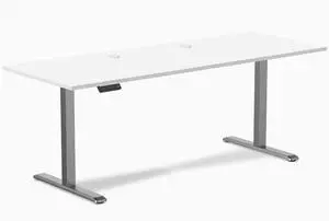 Desky Single Sit Stand Desk - White / 78.7 x 29.5 in with Grommets / Space Gray Desky Single Sit Stand Desk - White / 78.7 x 29.5 in with Grommets / Space Gray