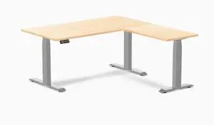Desky Hardwood L-Shape Sit Stand Desk - Maple / 60 x 30 x 62 x 20 in / Gray Desky Hardwood L-Shape Sit Stand Desk - Maple / 60 x 30 x 62 x 20 in / Gray
