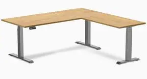 Desky Rubberwood L-Shape Sit Stand Desk - Light Oak / 72 x 30 x 70 x 24 in / Space Gray Desky Rubberwood L-Shape Sit Stand Desk - Light Oak / 72 x 30 x 70 x 24 in / Space Gray