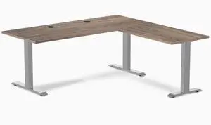 Desky Zero Laminate L-Shape Office Desk - Natural Walnut / 70.9 x 29.5 x 68.9 x 23.6 in with Grommets / Gray Desky Zero Laminate L-Shape Office Desk - Natural Walnut / 70.9 x 29.5 x 68.9 x 23.6 in with Grommets / Gray