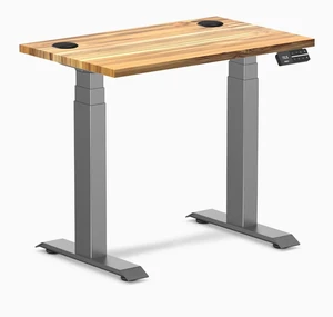 Desky Dual Mini Hardwood Sit Stand Desk - Teak / 32 x 20 in / Space Gray Desky Dual Mini Hardwood Sit Stand Desk - Teak / 32 x 20 in / Space Gray