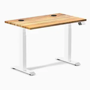 Desky Dual Mini Hardwood Sit Stand Desk - Teak / 32 x 20 in / White Desky Dual Mini Hardwood Sit Stand Desk - Teak / 32 x 20 in / White