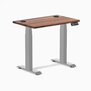 Desky Dual Mini Hardwood Sit Stand Desk - Walnut / 32 x 20 in / Grey Desky Dual Mini Hardwood Sit Stand Desk - Walnut / 32 x 20 in / Grey