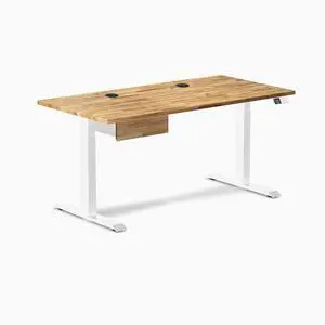 Desky Dual Hardwood Standing Desk With Drawer - Acacia / 60 x 30 in with Grommets / White Desky Dual Hardwood Standing Desk With Drawer - Acacia / 60 x 30 in with Grommets / White