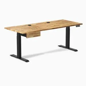 Desky Dual Hardwood Standing Desk With Drawer - Acacia / 72 x 30 in with Grommets / Matte Black Desky Dual Hardwood Standing Desk With Drawer - Acacia / 72 x 30 in with Grommets / Matte Black