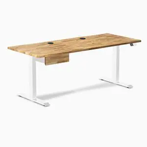 Desky Dual Hardwood Standing Desk With Drawer - Acacia / 72 x 30 in with Grommets / White Desky Dual Hardwood Standing Desk With Drawer - Acacia / 72 x 30 in with Grommets / White