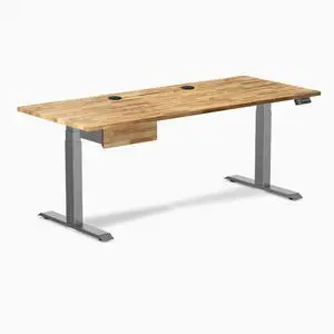 Desky Dual Hardwood Standing Desk With Drawer - Acacia / 72 x 30 in with Grommets / Space Gray Desky Dual Hardwood Standing Desk With Drawer - Acacia / 72 x 30 in with Grommets / Space Gray