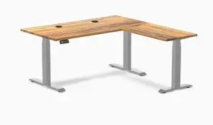 Desky Hardwood L-Shape Sit Stand Desk - Teak / 60 x 30 x 62 x 20 in with Grommets / Gray Desky Hardwood L-Shape Sit Stand Desk - Teak / 60 x 30 x 62 x 20 in with Grommets / Gray