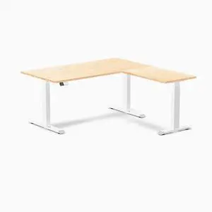 Desky Hardwood L-Shape Sit Stand Desk - Maple / 60 x 30 x 62 x 20 in with Grommets / White Desky Hardwood L-Shape Sit Stand Desk - Maple / 60 x 30 x 62 x 20 in with Grommets / White