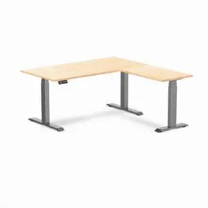 Desky Hardwood L-Shape Sit Stand Desk - Maple / 60 x 30 x 62 x 20 in with Grommets / Space Gray Desky Hardwood L-Shape Sit Stand Desk - Maple / 60 x 30 x 62 x 20 in with Grommets / Space Gray