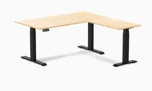 Desky Hardwood L-Shape Sit Stand Desk - Maple / 60 x 30 x 62 x 20 in with Grommets / Matte Black Desky Hardwood L-Shape Sit Stand Desk - Maple / 60 x 30 x 62 x 20 in with Grommets / Matte Black