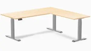Desky Hardwood L-Shape Sit Stand Desk - Maple / 72 x 30 x 70 x 24 in with Grommets / Gray Desky Hardwood L-Shape Sit Stand Desk - Maple / 72 x 30 x 70 x 24 in with Grommets / Gray