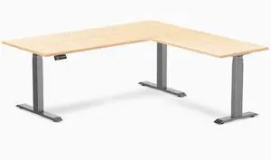 Desky Hardwood L-Shape Sit Stand Desk - Maple / 72 x 30 x 70 x 24 in with Grommets / Space Gray Desky Hardwood L-Shape Sit Stand Desk - Maple / 72 x 30 x 70 x 24 in with Grommets / Space Gray