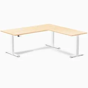 Desky Hardwood L-Shape Sit Stand Desk - Maple / 72 x 30 x 70 x 24 in with Grommets / White Desky Hardwood L-Shape Sit Stand Desk - Maple / 72 x 30 x 70 x 24 in with Grommets / White