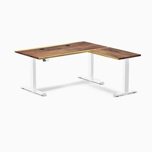 Desky Hardwood L-Shape Sit Stand Desk - Saman / 60 x 30 x 62 x 20 in with Grommets / White Desky Hardwood L-Shape Sit Stand Desk - Saman / 60 x 30 x 62 x 20 in with Grommets / White