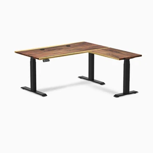 Desky Hardwood L-Shape Sit Stand Desk - Saman / 60 x 30 x 62 x 20 in with Grommets / Matte Black Desky Hardwood L-Shape Sit Stand Desk - Saman / 60 x 30 x 62 x 20 in with Grommets / Matte Black