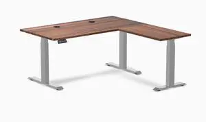 Desky Hardwood L-Shape Sit Stand Desk - Walnut / 60 x 30 x 62 x 20 in with Grommets / Gray Desky Hardwood L-Shape Sit Stand Desk - Walnut / 60 x 30 x 62 x 20 in with Grommets / Gray