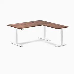 Desky Hardwood L-Shape Sit Stand Desk - Walnut / 60 x 30 x 62 x 20 in with Grommets / White Desky Hardwood L-Shape Sit Stand Desk - Walnut / 60 x 30 x 62 x 20 in with Grommets / White