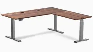 Desky Hardwood L-Shape Sit Stand Desk - Walnut / 72 x 30 x 70 x 24 in with Grommets / Space Gray Desky Hardwood L-Shape Sit Stand Desk - Walnut / 72 x 30 x 70 x 24 in with Grommets / Space Gray
