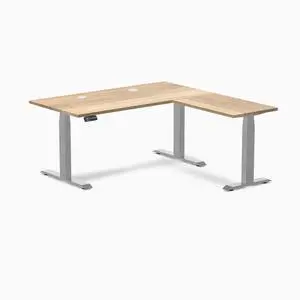 Desky Hardwood L-Shape Sit Stand Desk - White Ash / 60 x 30 x 62 x 20 in with Grommets / Gray Desky Hardwood L-Shape Sit Stand Desk - White Ash / 60 x 30 x 62 x 20 in with Grommets / Gray
