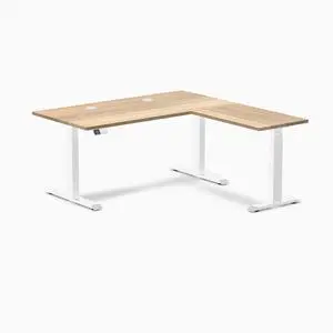 Desky Hardwood L-Shape Sit Stand Desk - White Ash / 60 x 30 x 62 x 20 in with Grommets / White Desky Hardwood L-Shape Sit Stand Desk - White Ash / 60 x 30 x 62 x 20 in with Grommets / White