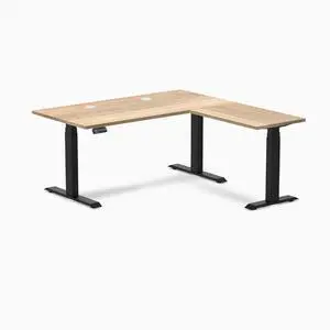 Desky Hardwood L-Shape Sit Stand Desk - White Ash / 60 x 30 x 62 x 20 in with Grommets / Matte Black Desky Hardwood L-Shape Sit Stand Desk - White Ash / 60 x 30 x 62 x 20 in with Grommets / Matte Black