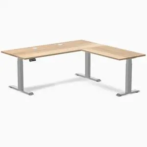 Desky Hardwood L-Shape Sit Stand Desk - White Ash / 72 x 30 x 70 x 24 in with Grommets / Gray Desky Hardwood L-Shape Sit Stand Desk - White Ash / 72 x 30 x 70 x 24 in with Grommets / Gray