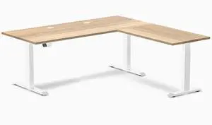 Desky Hardwood L-Shape Sit Stand Desk - White Ash / 72 x 30 x 70 x 24 in with Grommets / White Desky Hardwood L-Shape Sit Stand Desk - White Ash / 72 x 30 x 70 x 24 in with Grommets / White