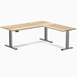 Desky Hardwood L-Shape Sit Stand Desk - White Ash / 72 x 30 x 70 x 24 in with Grommets / Space Gray Desky Hardwood L-Shape Sit Stand Desk - White Ash / 72 x 30 x 70 x 24 in with Grommets / Space Gray