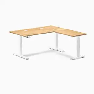 Desky Hardwood L-Shape Sit Stand Desk - White Oak / 60 x 30 x 62 x 20 in with Grommets / White Desky Hardwood L-Shape Sit Stand Desk - White Oak / 60 x 30 x 62 x 20 in with Grommets / White