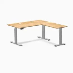 Desky Hardwood L-Shape Sit Stand Desk - White Oak / 60 x 30 x 62 x 20 in with Grommets / Gray Desky Hardwood L-Shape Sit Stand Desk - White Oak / 60 x 30 x 62 x 20 in with Grommets / Gray