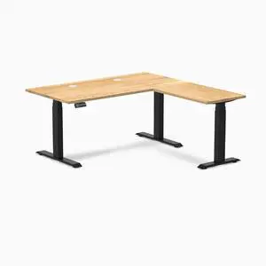 Desky Hardwood L-Shape Sit Stand Desk - White Oak / 60 x 30 x 62 x 20 in with Grommets / Matte Black Desky Hardwood L-Shape Sit Stand Desk - White Oak / 60 x 30 x 62 x 20 in with Grommets / Matte Black