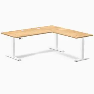 Desky Hardwood L-Shape Sit Stand Desk - White Oak / 72 x 30 x 70 x 24 in with Grommets / White Desky Hardwood L-Shape Sit Stand Desk - White Oak / 72 x 30 x 70 x 24 in with Grommets / White