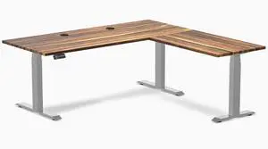 Desky Hardwood L-Shape Sit Stand Desk - Pheasantwood / 72 x 30 x 70 x 24 in with Grommets / Gray Desky Hardwood L-Shape Sit Stand Desk - Pheasantwood / 72 x 30 x 70 x 24 in with Grommets / Gray